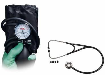 Med-Comfort Blutdruckmessgerät, + Flachkopf Stethoskop – schwarz